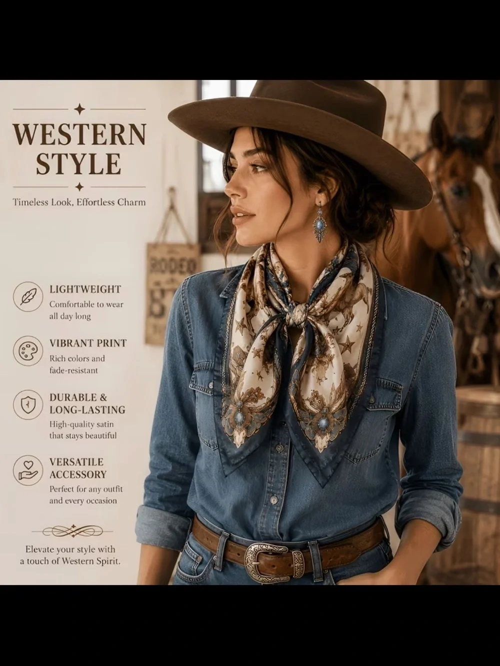 Western Boot Print Scarf & Wrap — Blue and Cream